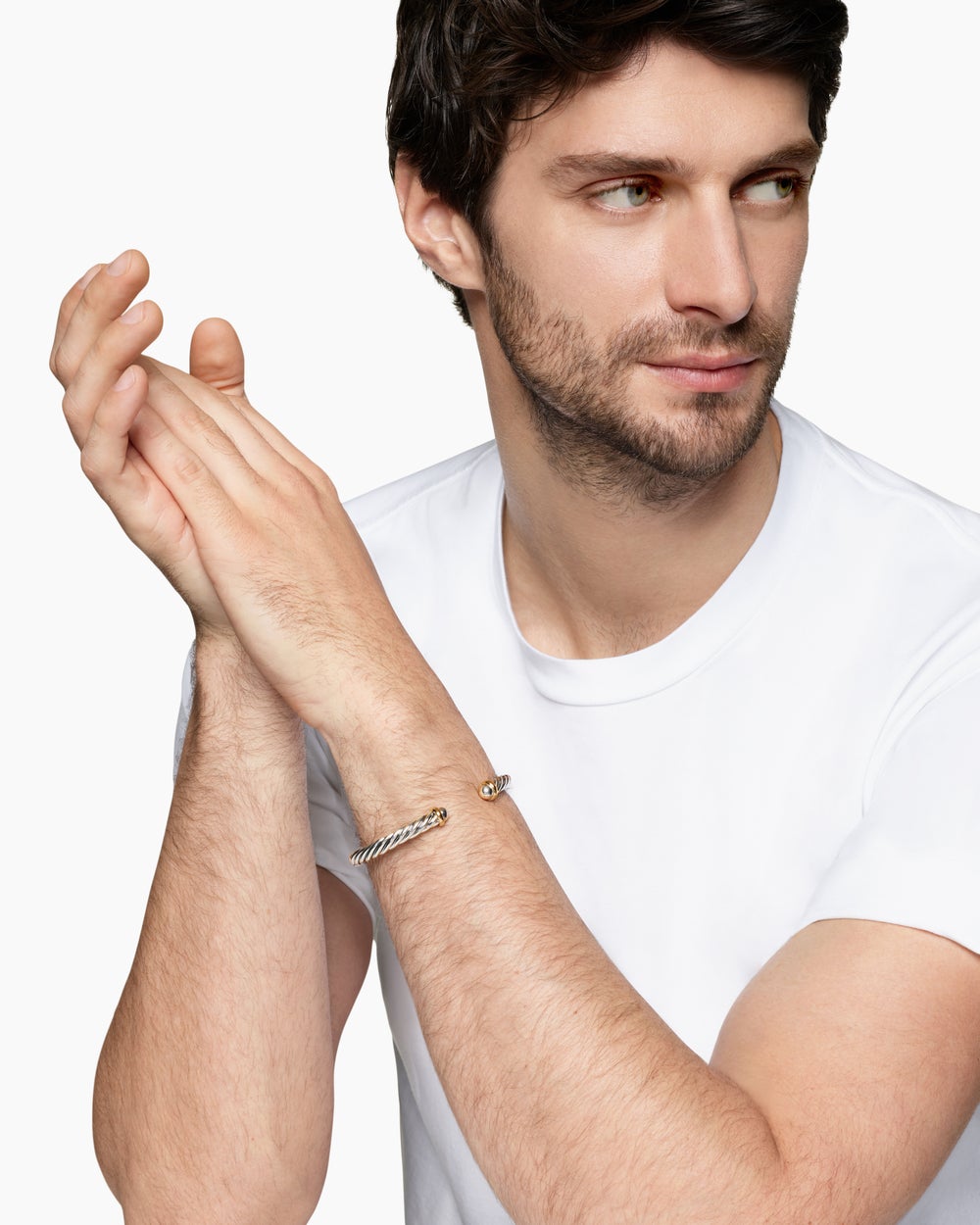 Bracelet manchette Cable en argent massif avec or jaune 14 carats, 6 mm homme