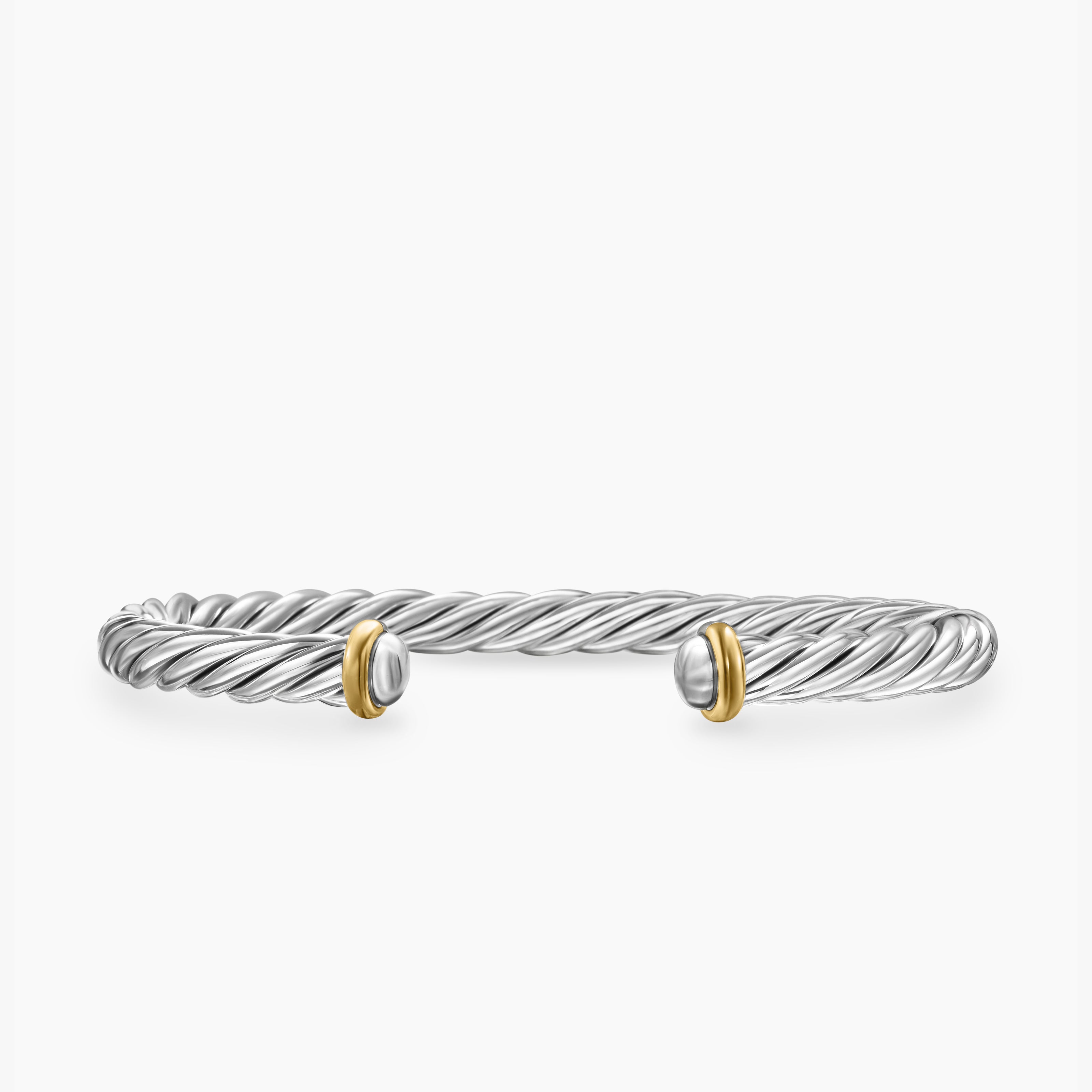 Bracelet-manchette Cable en argent sterling avec or jaune 14 carats, 6 mm hommes 
