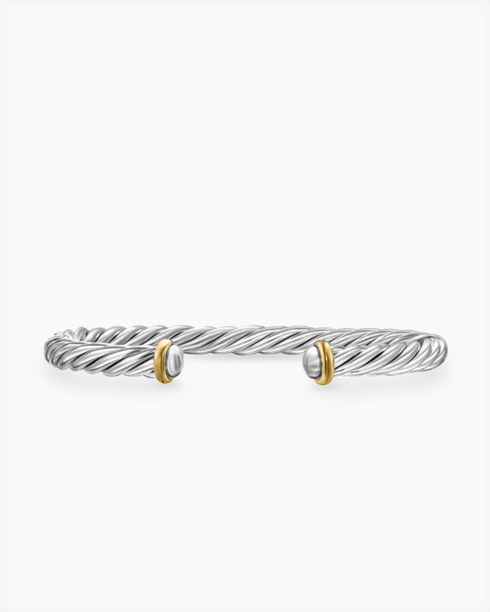 Cable Cuff Bracelet in Sterling Silver with 14K Yellow Gold, 6mm