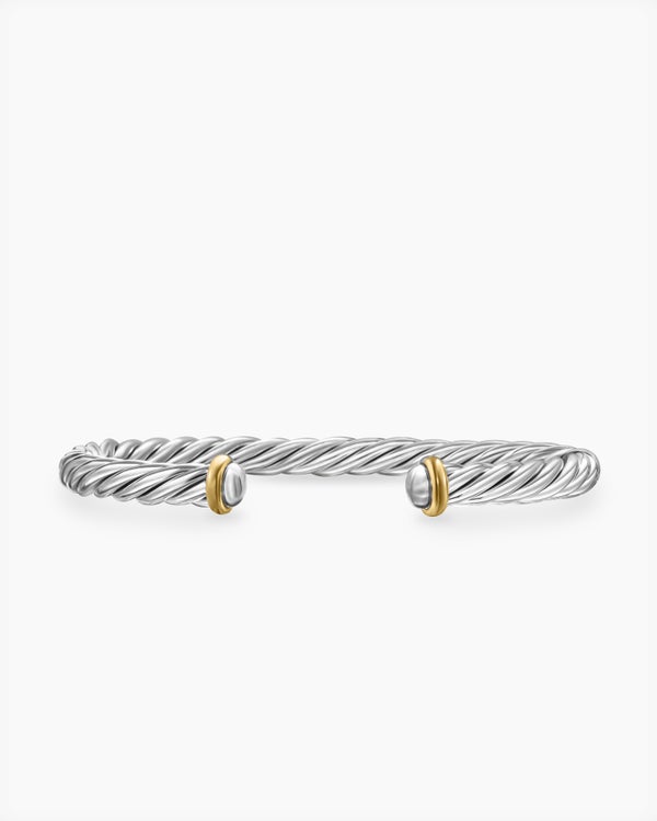 Bracelet-manchette Cable en argent sterling avec or jaune 14 carats, 6 mm