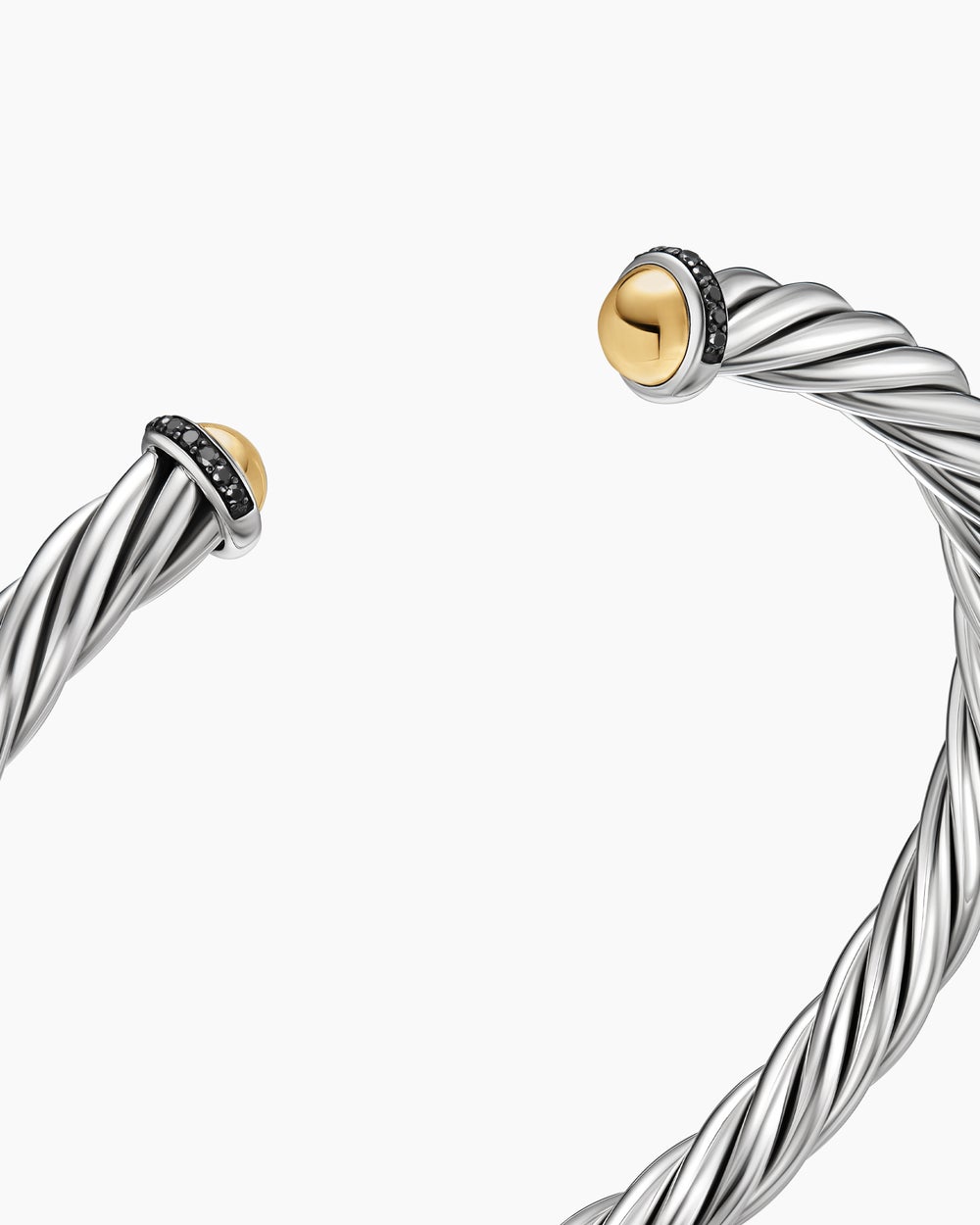 Mens Cable Cuff Bracelet in Sterling Silver with 14K Yellow Gold, 6mm
