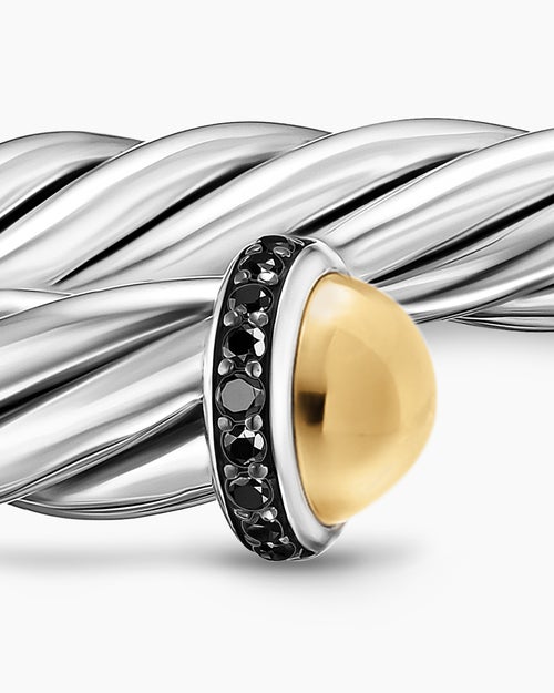 Mens Cable Cuff Bracelet in Sterling Silver with 14K Yellow Gold, 6mm