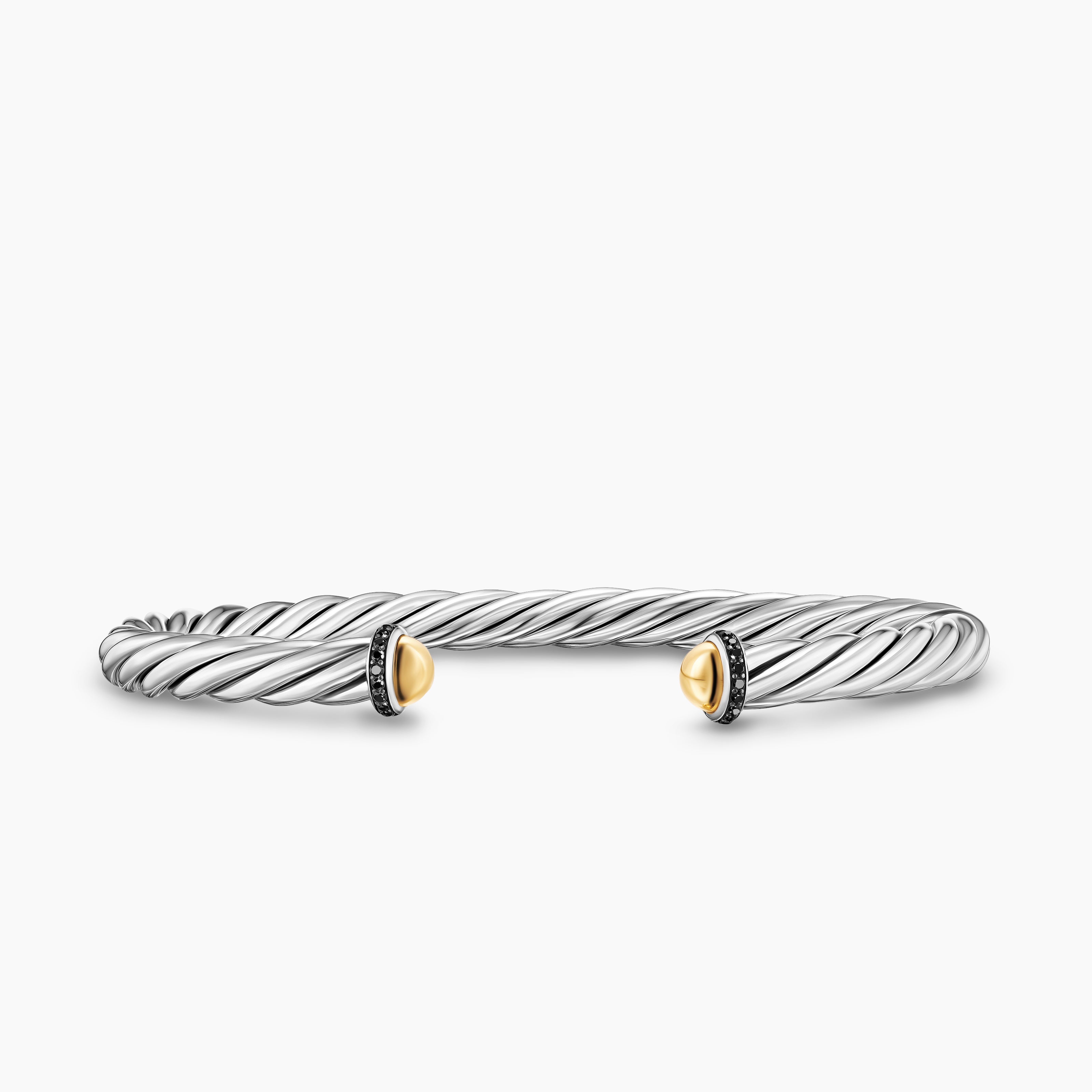 Mens Cable Cuff Bracelet in Sterling Silver with 14K Yellow Gold, 6mm