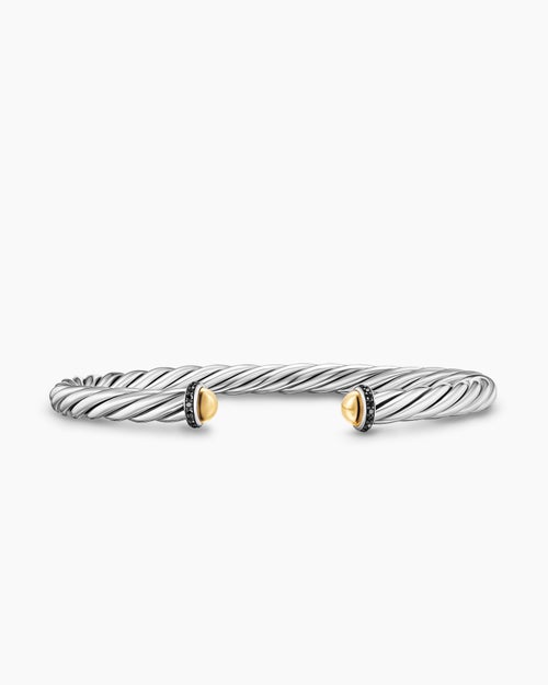 Mens Cable Cuff Bracelet in Sterling Silver with 14K Yellow Gold, 6mm