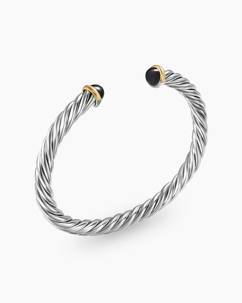 Mens Cable Cuff Bracelet in Sterling Silver with 14ct Yellow Gold, 6mm