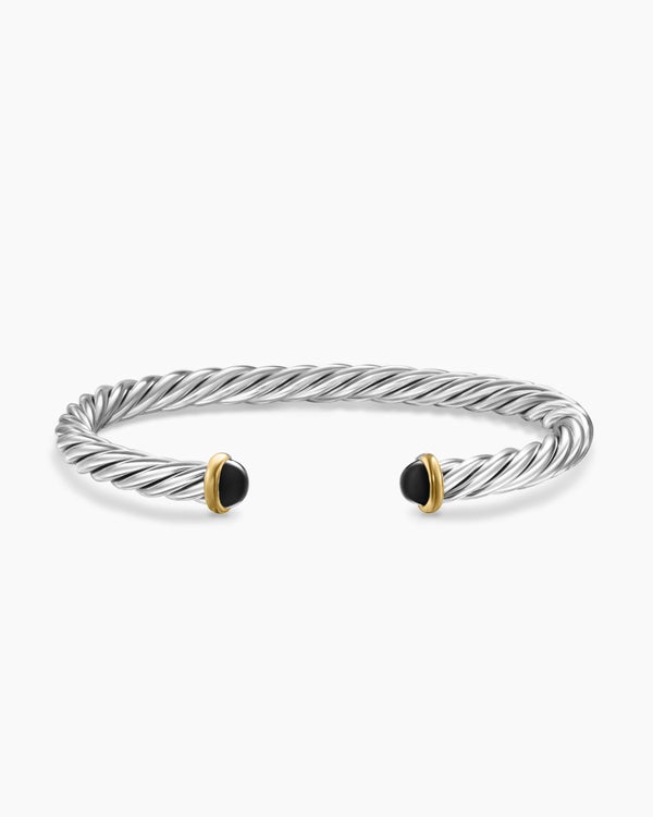 Bracelet-manchette Cable en argent sterling avec or jaune 14 carats et onyx noir, 6 mm