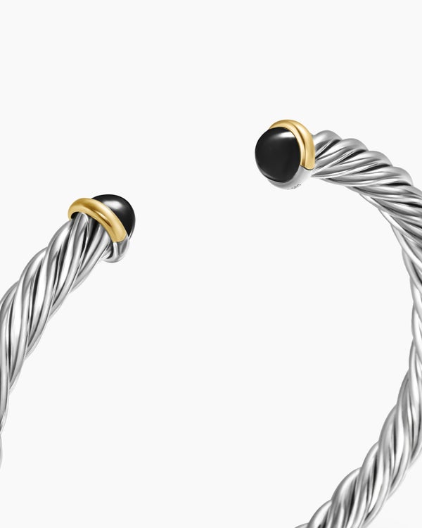 Bracelet-manchette Cable en argent sterling avec or jaune 14 carats et onyx noir, 6 mm