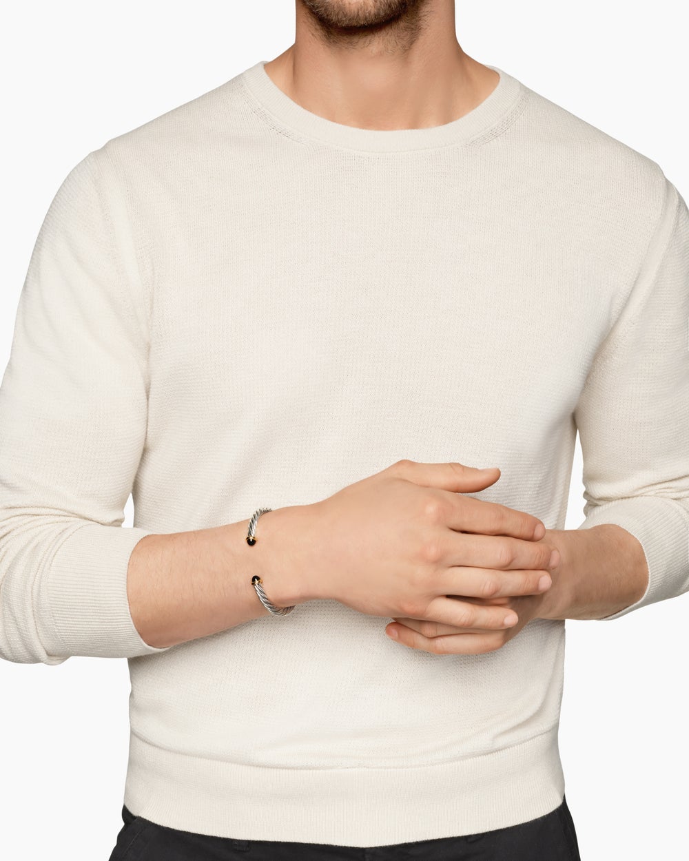 Bracelet manchette Cable en argent massif avec or jaune 14 carats, 6 mm homme