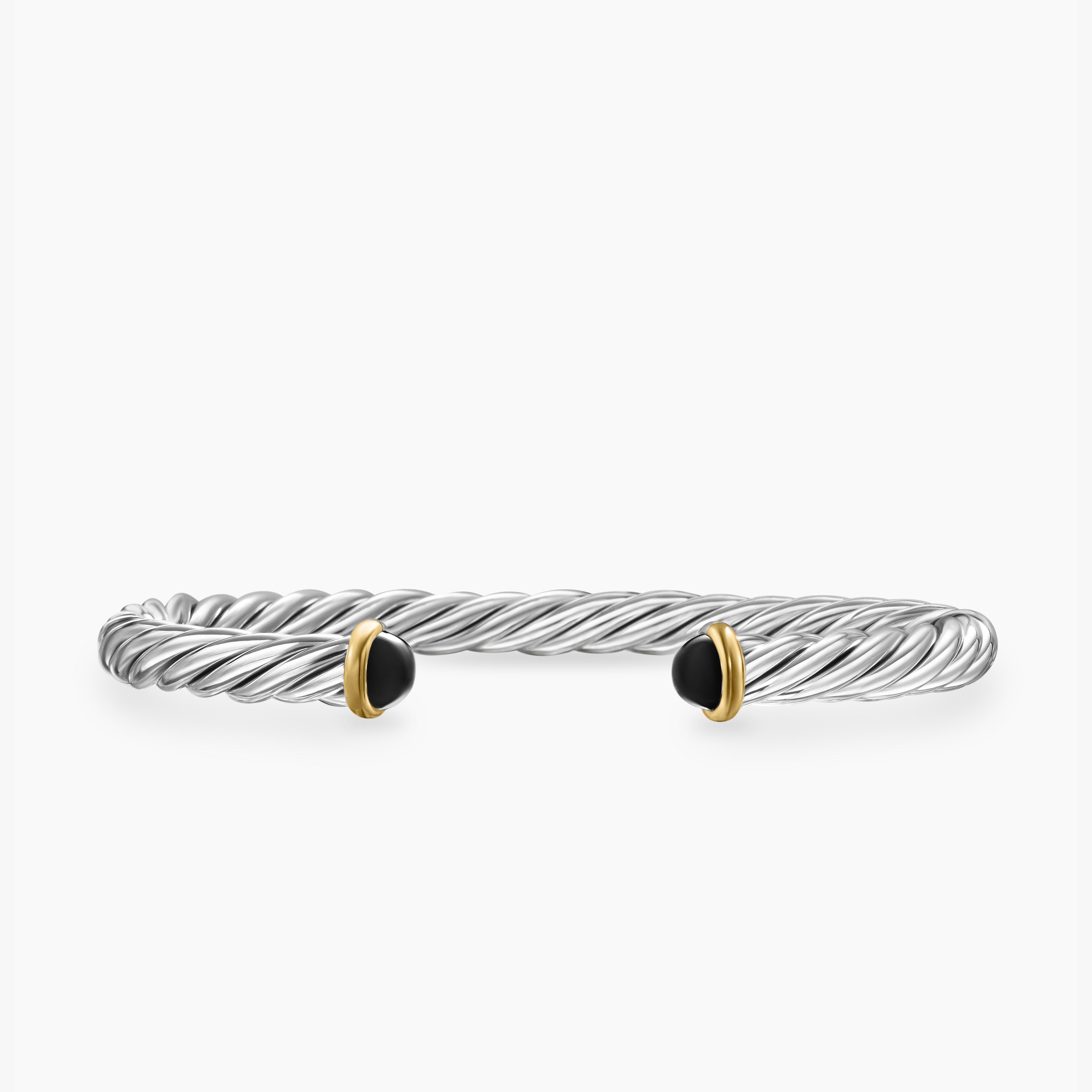 Mens Cable Cuff Bracelet in Sterling Silver with 14K Yellow Gold, 6mm