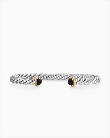 Cable Cuff Bracelet in Sterling Silver with 14K Yellow Gold and Black Onyx, 6mm