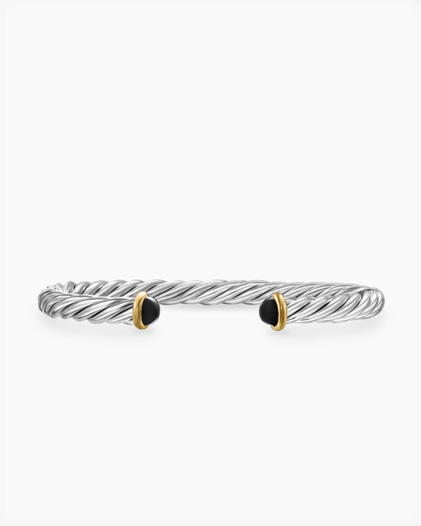 Bracelet-manchette Cable en argent sterling avec or jaune 14 carats et onyx noir, 6 mm