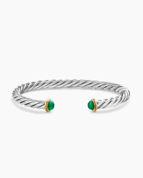 Mens Cable Cuff Bracelet in Sterling Silver with 14K Yellow Gold, 6mm