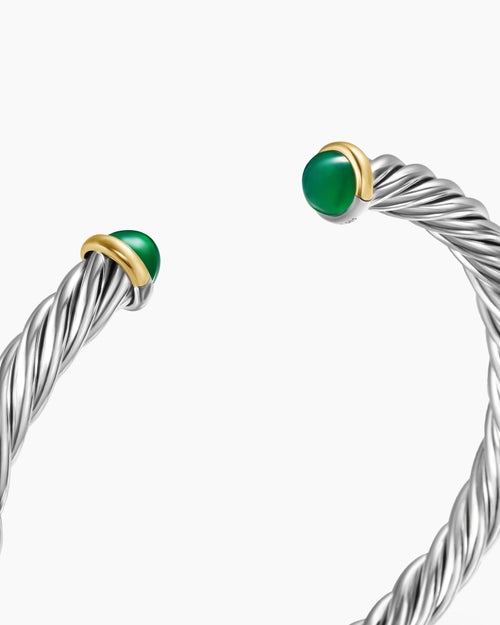 Mens Cable Cuff Bracelet in Sterling Silver with 14K Yellow Gold, 6mm