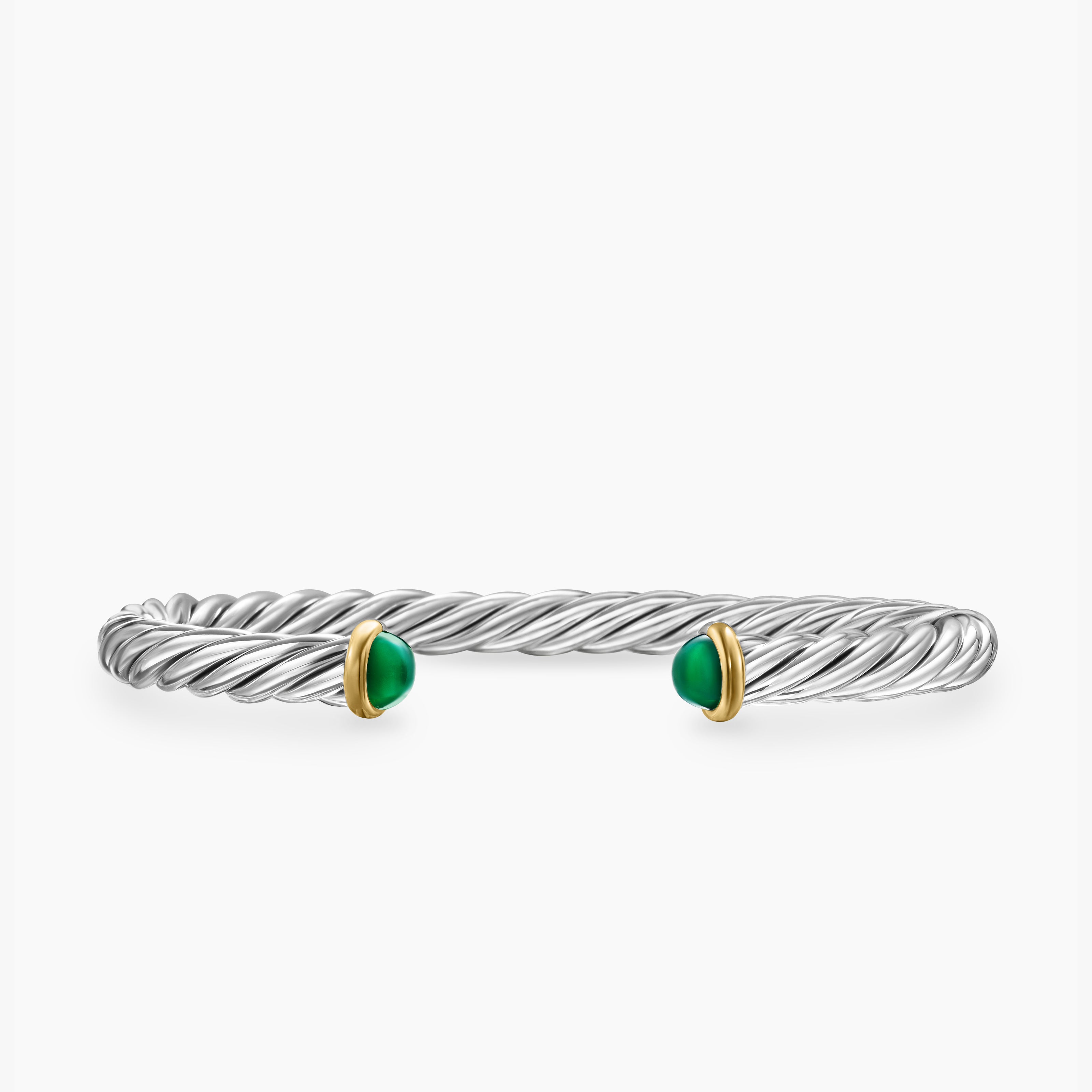 Mens Cable Cuff Bracelet in Sterling Silver with 14K Yellow Gold, 6mm