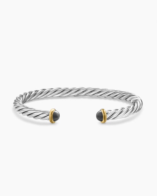 Mens Cable Cuff Bracelet in Sterling Silver with 14K Yellow Gold, 6mm