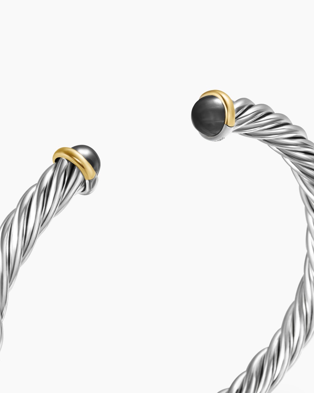 Mens Cable Cuff Bracelet in Sterling Silver with 14K Yellow Gold, 6mm