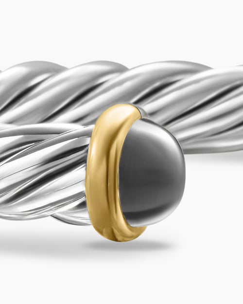 Mens Cable Cuff Bracelet in Sterling Silver with 14K Yellow Gold, 6mm