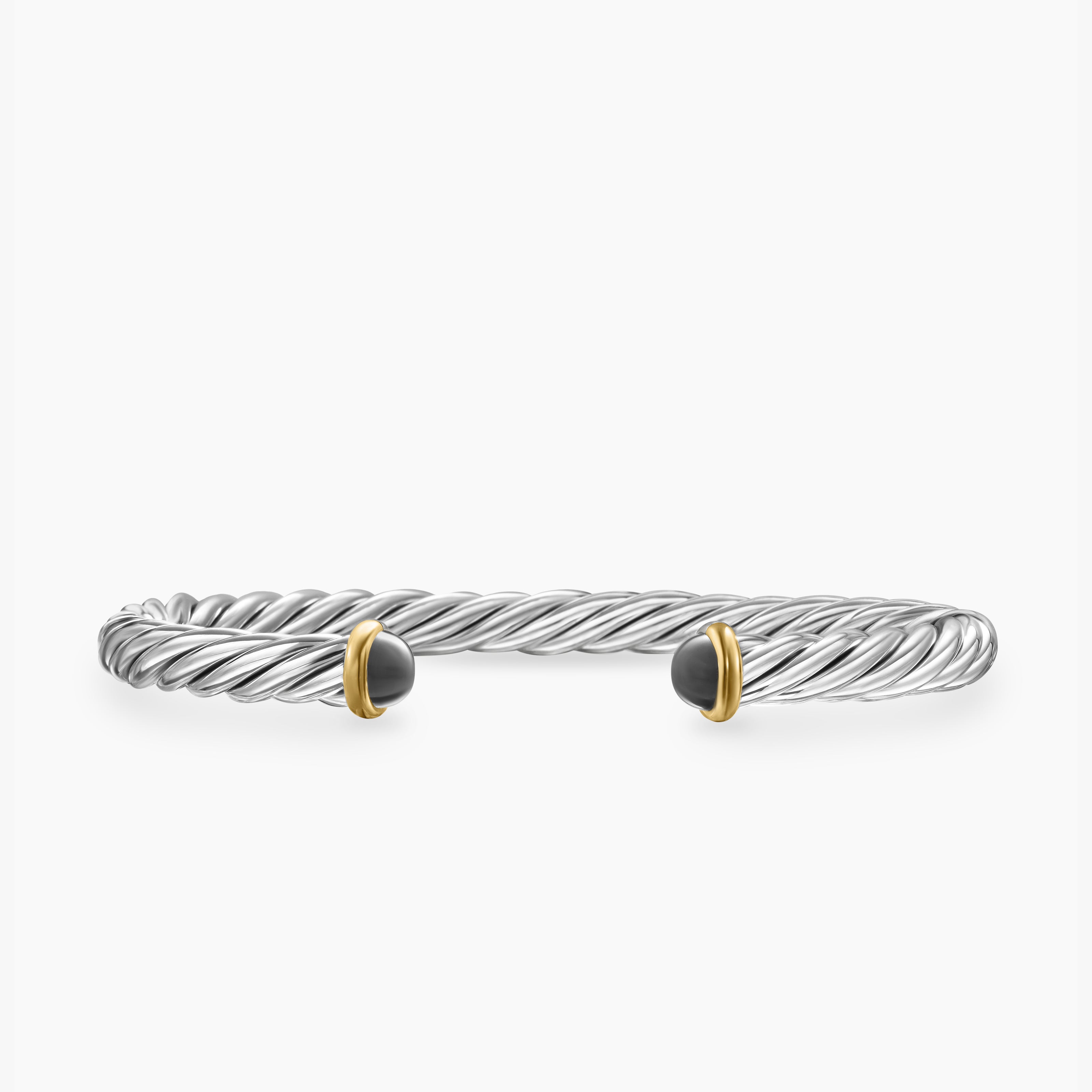 Bracelet manchette Cable en argent massif avec or jaune 14 carats, 6 mm homme 