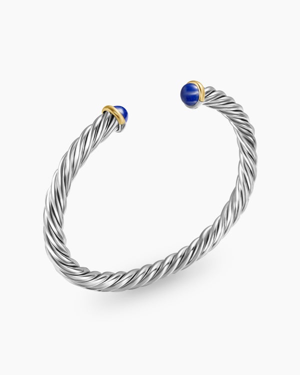 Bracelet-manchette Cable en argent sterling avec or jaune 14 carats, 6 mm