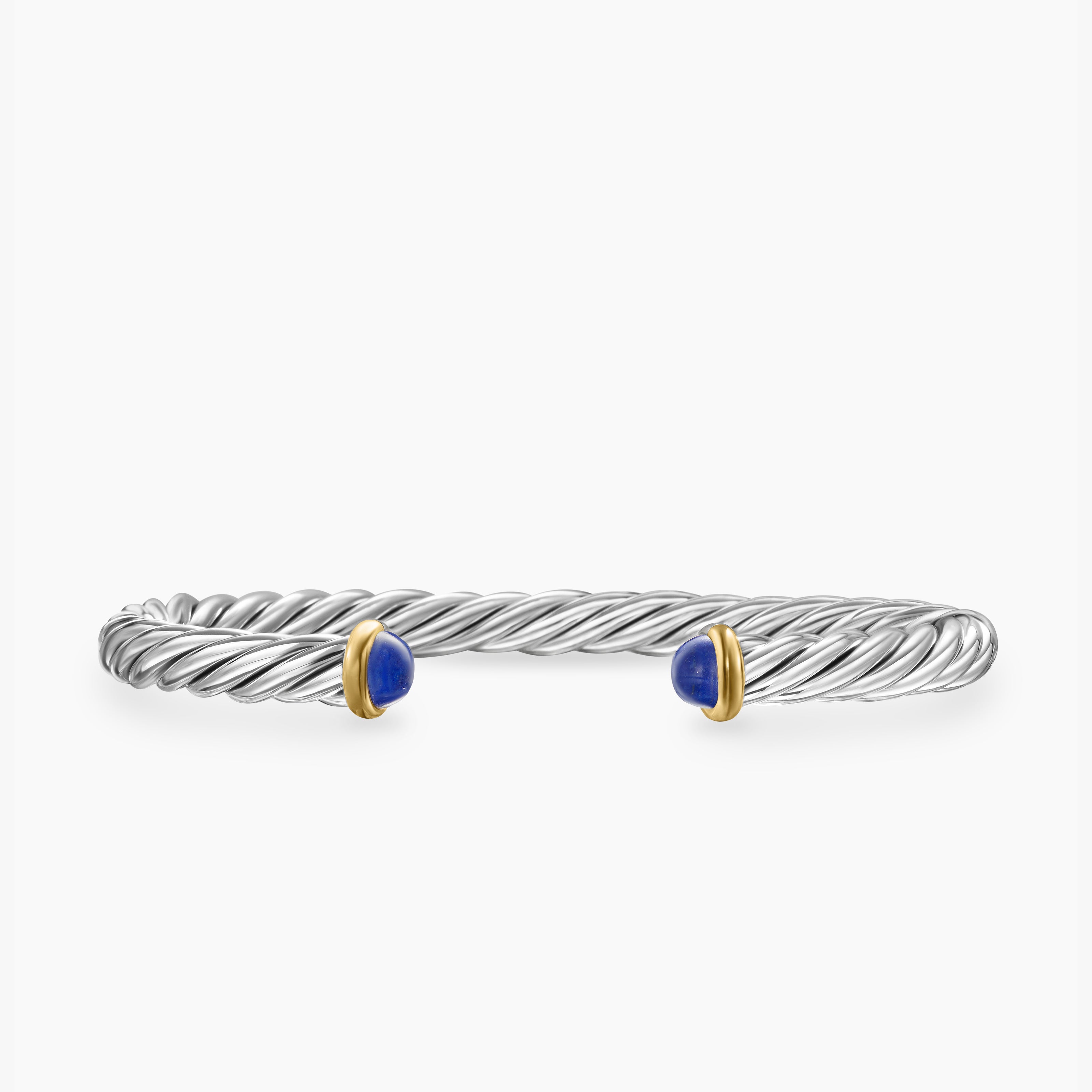 Mens Cable Cuff Bracelet in Sterling Silver with 14K Yellow Gold, 6mm