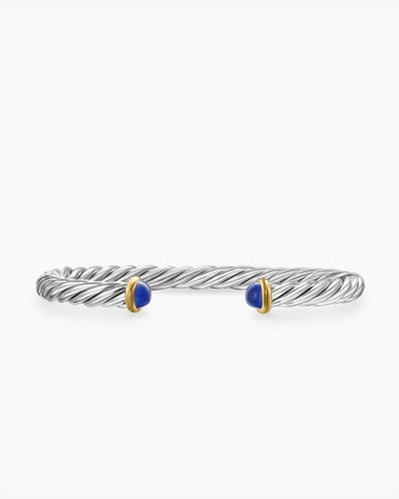 Cable Cuff Bracelet in Sterling Silver with 14K Yellow Gold and Lapis, 6mm