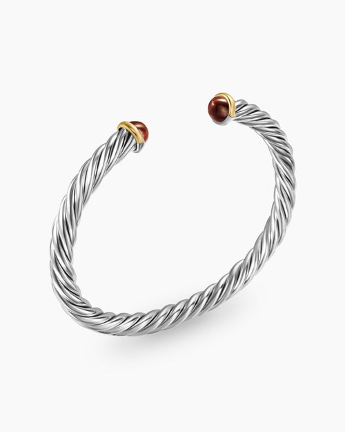 Mens Cable Cuff Bracelet in Sterling Silver with 14K Yellow Gold, 6mm