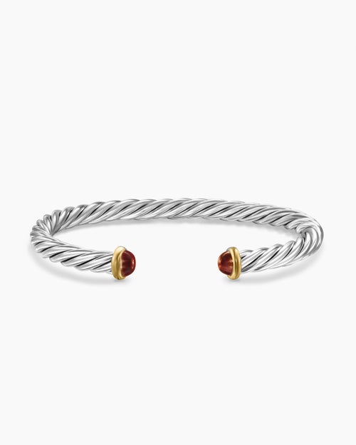 Mens Cable Cuff Bracelet in Sterling Silver with 14K Yellow Gold and Red Tiger's Eye, 6mm