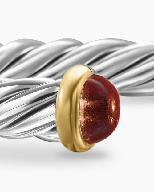 Mens Cable Cuff Bracelet in Sterling Silver with 14K Yellow Gold and Red Tiger's Eye, 6mm