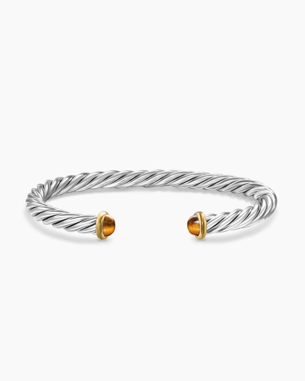 Cable Cuff Bracelet in Sterling Silver with 14K Yellow Gold, 6mm