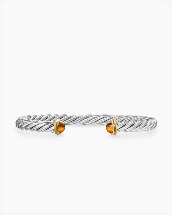 Cable Cuff Bracelet in Sterling Silver with 14K Yellow Gold, 6mm