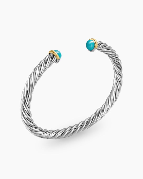 Cable Cuff Bracelet in Sterling Silver with 14K Yellow Gold, 6mm
