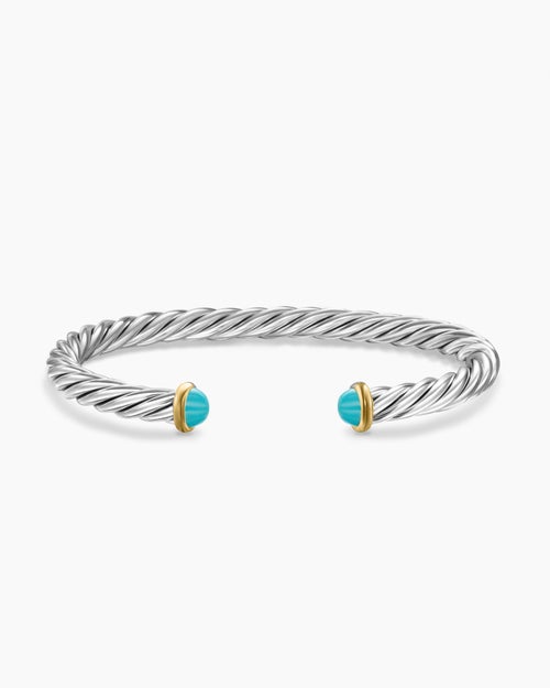 Bracelet-manchette Cable en argent sterling avec or jaune 14 carats, 6 mm hommes