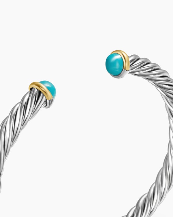 Cable Cuff Bracelet in Sterling Silver with 14K Yellow Gold, 6mm