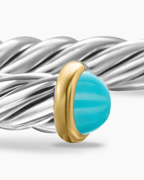 Mens Cable Cuff Bracelet in Sterling Silver with 14K Yellow Gold, 6mm