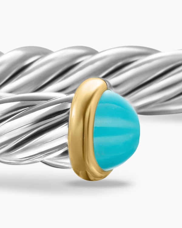 Cable Cuff Bracelet in Sterling Silver with 14K Yellow Gold, 6mm