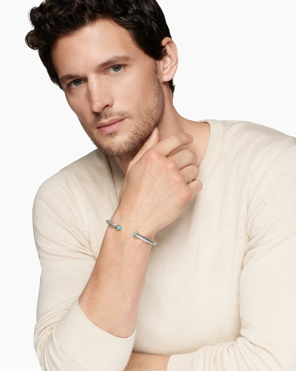 Cable Cuff Bracelet in Sterling Silver with 14K Yellow Gold, 6mm