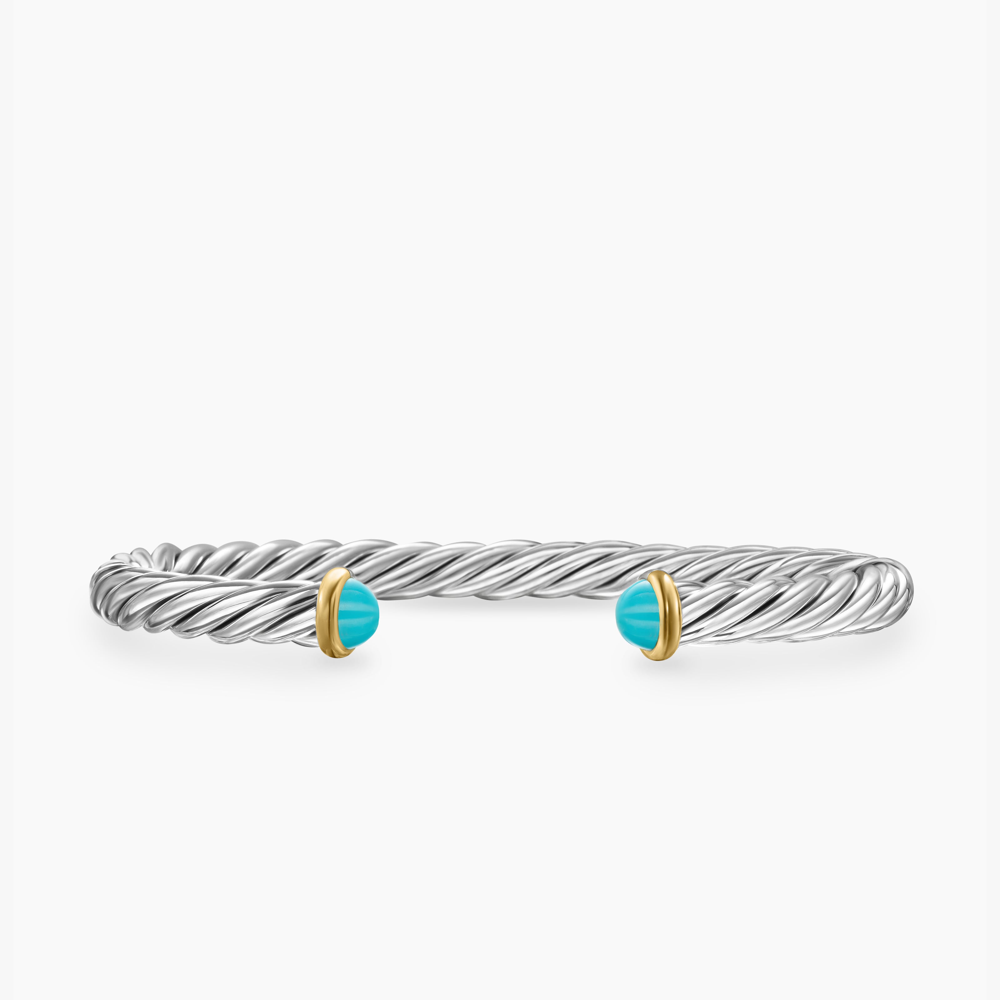 Bracelet-manchette Cable en argent sterling avec or jaune 14 carats, 6 mm hommes 