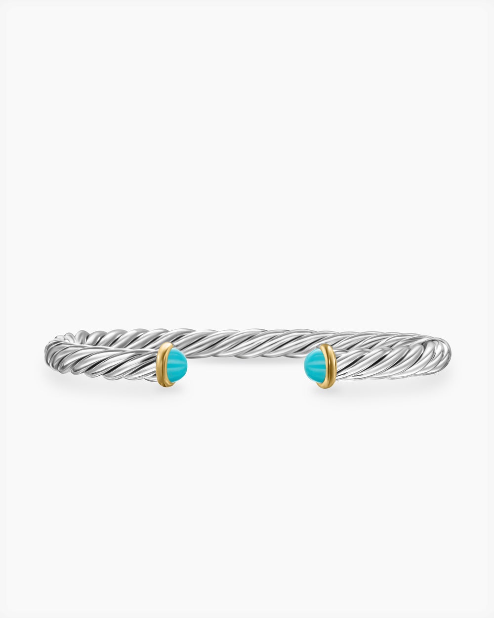 Mens Cable Cuff Bracelet in Sterling Silver with 14K Yellow Gold, 6mm