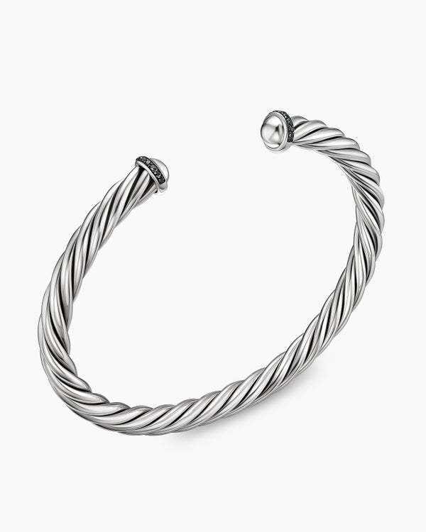Cable Cuff Bracelet in Sterling Silver with Pavé, 6mm