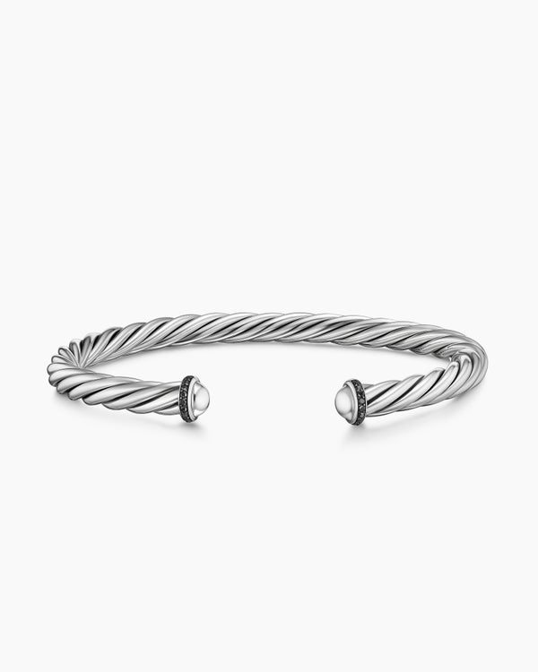 Cable Cuff Bracelet in Sterling Silver with Pavé, 6mm