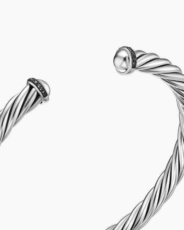 Cable Cuff Bracelet in Sterling Silver with Pavé, 6mm