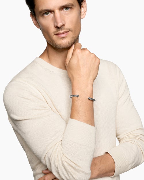 Mens Cable Cuff Bracelet in Sterling Silver, 6mm