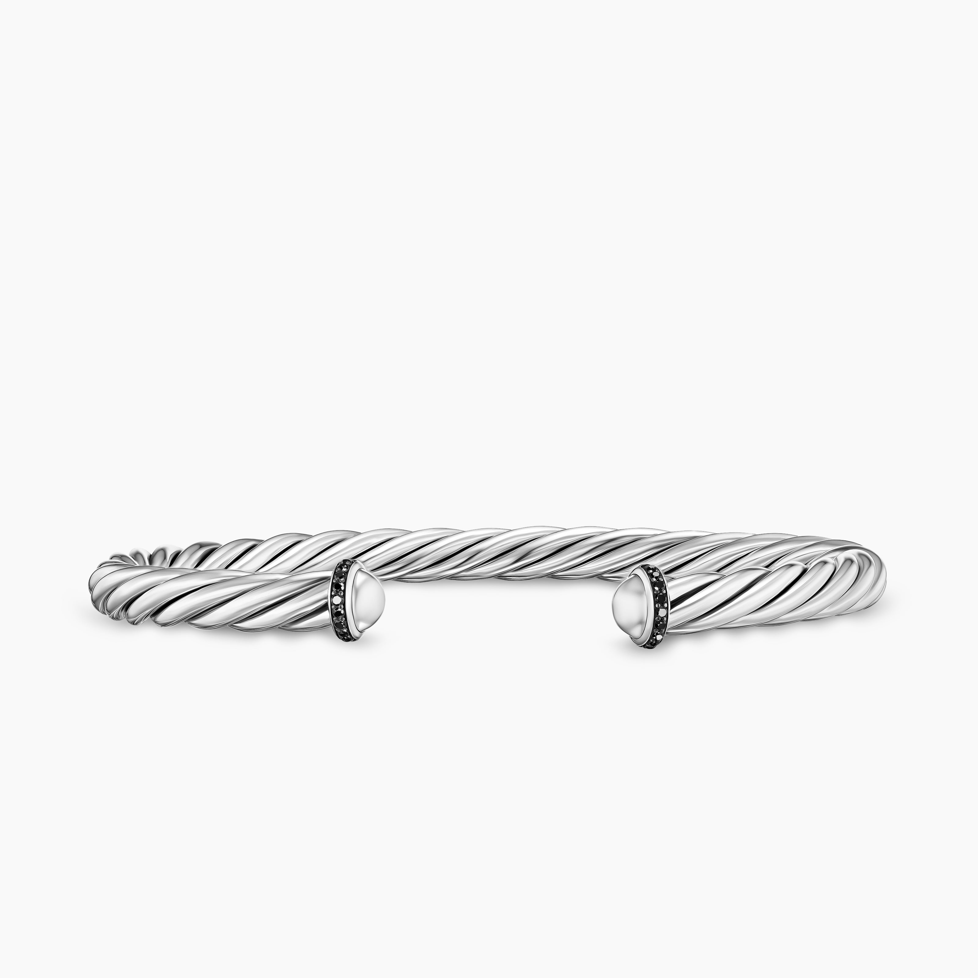 Mens Cable Cuff Bracelet in Sterling Silver, 6mm
