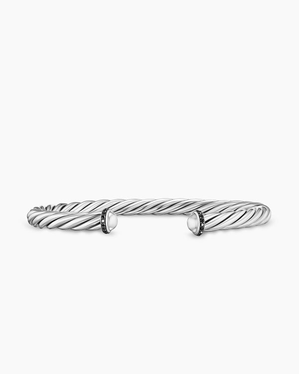 david van hagen Cable Cuff Bracelet Sterling Silver with Black Diamonds 6mm