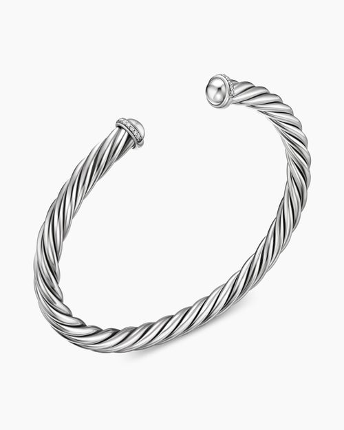 Mens Cable Cuff Bracelet in Sterling Silver, 6mm
