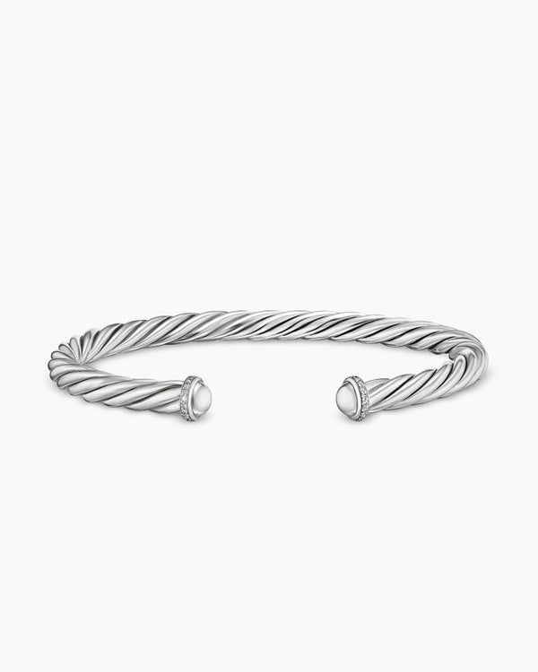 Cable Cuff Bracelet in Sterling Silver with Pavé Diamonds, 6mm