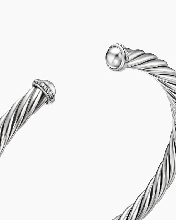 Cable Cuff Bracelet in Sterling Silver with Pavé, 6mm