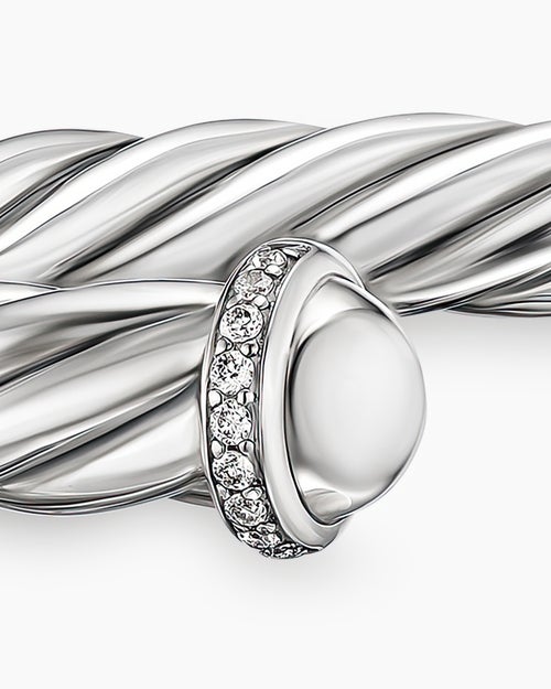 Mens Cable Cuff Bracelet in Sterling Silver with Pavé Diamonds, 6mm