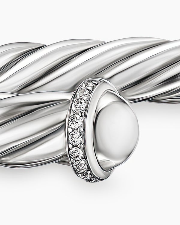 Cable Cuff Bracelet in Sterling Silver with Pavé, 6mm