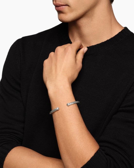 Cable Cuff Bracelet in Sterling Silver with Pavé Diamonds, 6mm